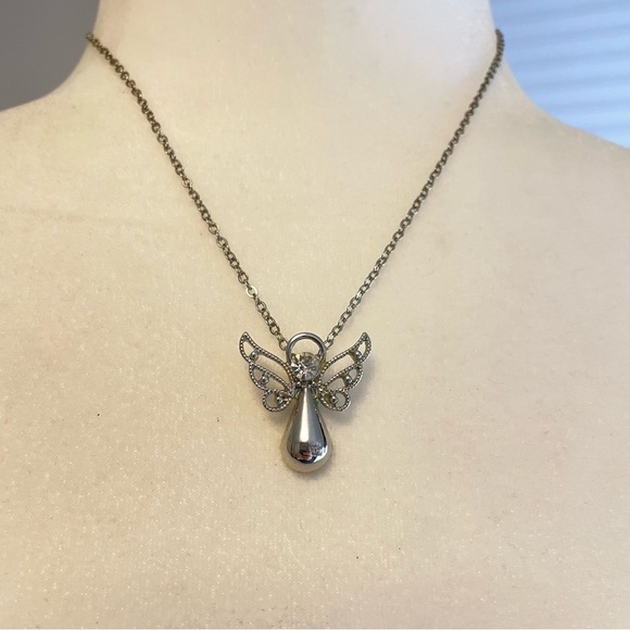 Silver Angel Pendant Clear Crystal & 20” Chain - Picture 6 of 6